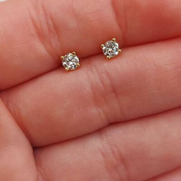 Gold 0.3 Carat Moissanite 925 Silver Sterling Stud Earrings - Picture 2 of 12